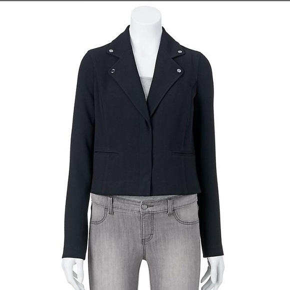LC Lauren Conrad black basic staple coat jacket cropped short long sleeve blazer - Picture 1 of 5